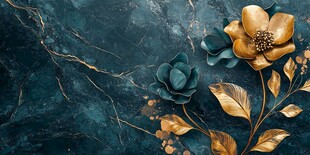 墨绿背景上的金色花卉装饰