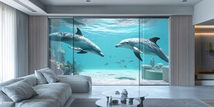 梦幻海豚主题客厅背景墙