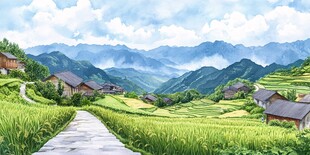 山间田园小径 静谧乡村景