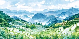 山间梯田美景 清新自然风