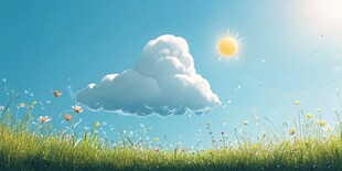 蓝天草地间的梦幻云朵