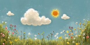 夏日花海蓝天白云美景