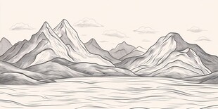 手绘山水风光线条画