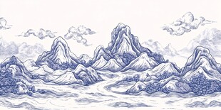 水墨山川云海手绘图景