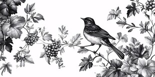 黑白花鸟图 栖于花枝的鸟