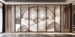 中式山水风艺术隔断墙