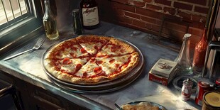 窗边美味披萨诱人场景