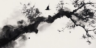 水墨枝头飞鸟图