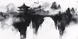 水墨古风 仙山楼阁奇景