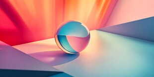 彩色光影中的炫彩玻璃球