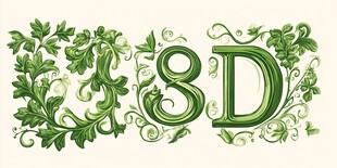 绿叶环绕的立体8D艺术字