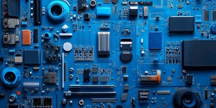 蓝色电路板上的电子元件