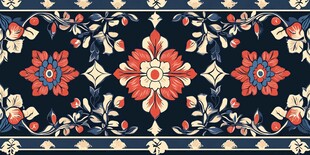 复古花卉几何图案装饰画