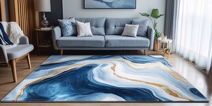 蓝调抽象风客厅地毯展示