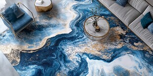 蓝色水墨风客厅地毯艺术