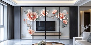 中式牡丹背景墙客厅设计