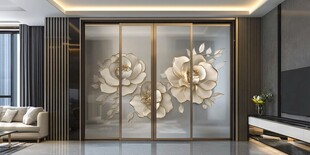 精致花卉图案客厅玻璃移门