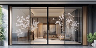 现代简约带花纹玻璃推拉门