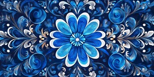 蓝色花卉精美装饰图案