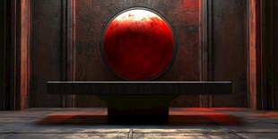 神秘红圆球置于暗黑平台