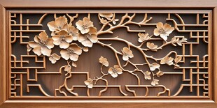 中式木雕梅花镂空窗饰