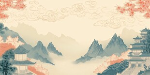 古风山水楼阁意境图