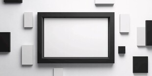 黑白相框与方块墙面装饰