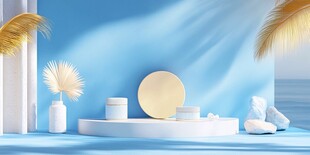 清新蓝调美妆产品展示台