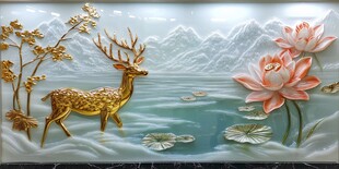 金鹿荷韵山水装饰画