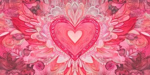 粉色梦幻爱心花卉插画