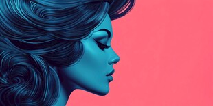 梦幻蓝发女子的优雅侧影