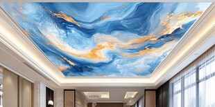 梦幻蓝金大理石纹天花板