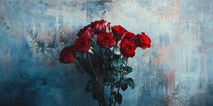 复古风红玫瑰静物图