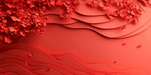 红色繁花波浪立体背景图