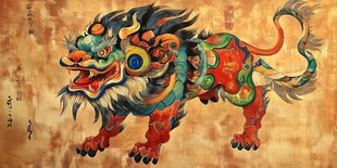 传统瑞兽麒麟精美绘画