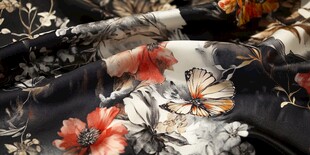 花卉蝴蝶印花布料特写