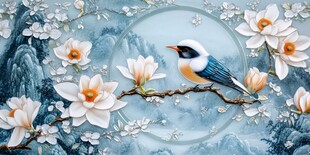 玉兰花枝上的灵动小鸟