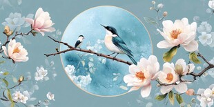 玉兰花枝上的双鸟图