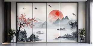 中式山水花鸟屏风装饰画