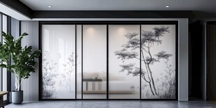 中式禅意屏风隔断室内景