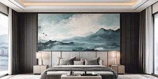 新中式卧室 山水壁画意境美