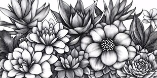 黑白花卉植物图案插画