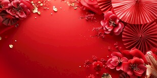 喜庆红背景上的中式装饰元素