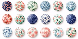 多彩花卉图案圆形装饰元素