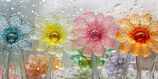 雨中多彩透明花朵摆件