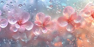 雨中娇花与晶莹水珠