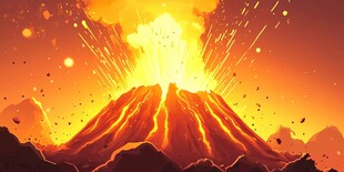 爆发的壮丽火山景观