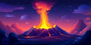 梦幻火山夜景爆发瞬间