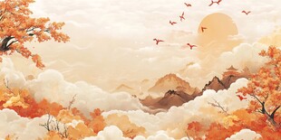 秋日山林飞鸟云海美景