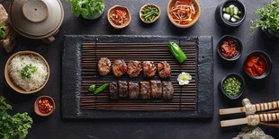 韩式烤肉拼盘与多样配菜
